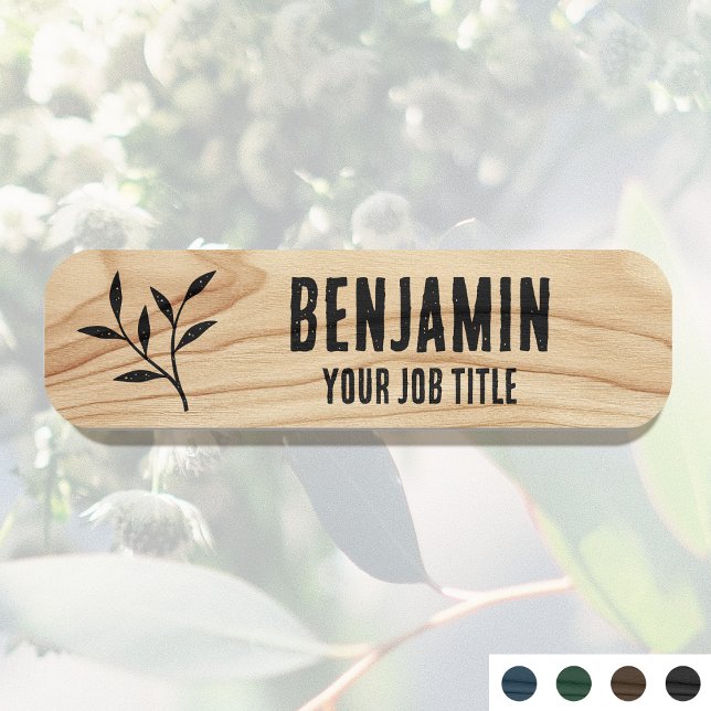 Namn Woodgrain Black-personalens ID för Rustic Emp Namnbricka (Skapare uppladdad)