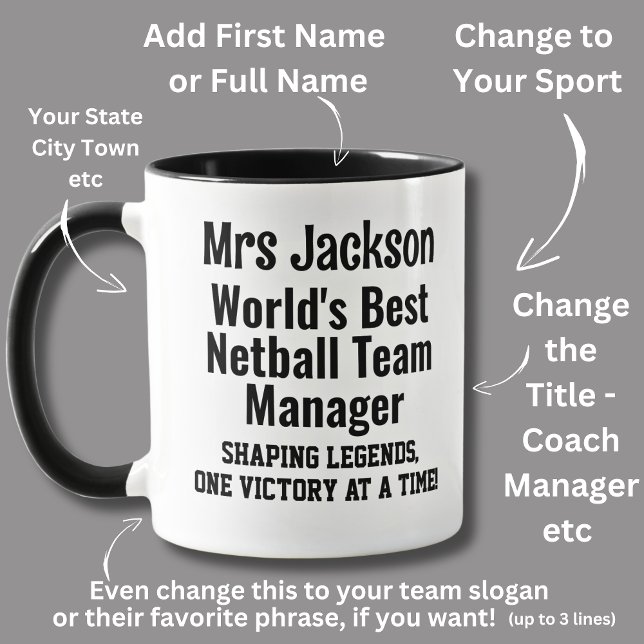 Namn, Worlds Best Netball Team Manager Mugg (Skapare uppladdad)