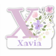 Namn Xavia plus Initial med blomsterdesign