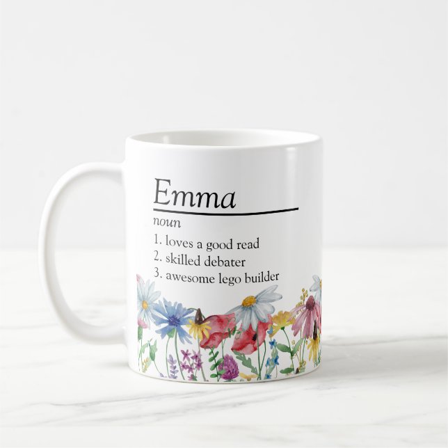 Namndefinition med vildblomsgräns från landet kaffemugg (Vänster)