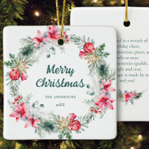 Namne Poinsettia Röd Grön Krans Juldikt