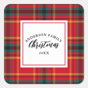 Namnen året om jul Tartan Play-familjen Fyrkantigt Klistermärke