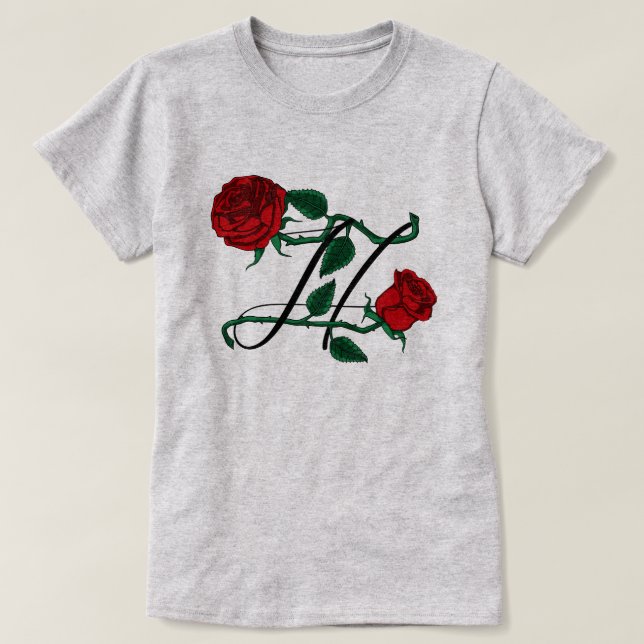 Namnet Initial Bokstav H Monogram med Röda Rosor G T Shirt (Design framsida)