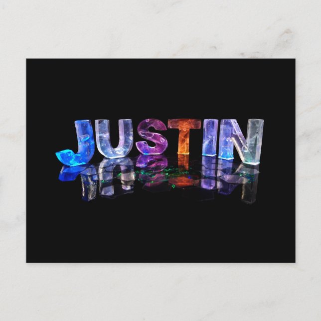 Namnet Justin i 3D-ljus (Fotografi) Vykort (Framsida)