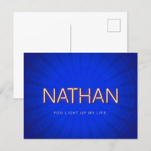 Namnet Nathan i lysande neonljus Vykort