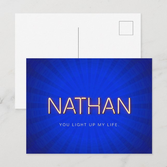 Namnet Nathan i lysande neonljus Vykort (Fram/baksida)
