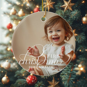 Namnet på bebisens första jul julgransprydnad keramik