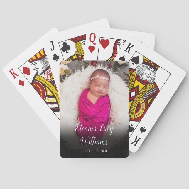Namnet på bebisfoto och födelsedagsmeddelande casinokort (Baksidan)