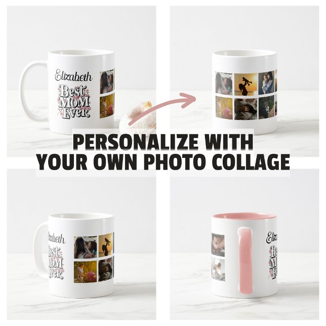 Namnfoto Collage Bästa mamma någonsin Söt souvenir Kaffemugg (Name Photo Collage Best Mom Ever Cute Keepsake Mug)