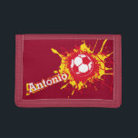 Namngav röd gult för fotboll/för fotboll<br><div class="desc">Djärv fotbollboll i den netto splatdesignen. En underbar gåva för en footballer,  en fotbollspelare eller en fotbollfläkt. Personifiera med ditt egna namn läser för närvarande Antonio. Designat vid Sarah Trett.</div>