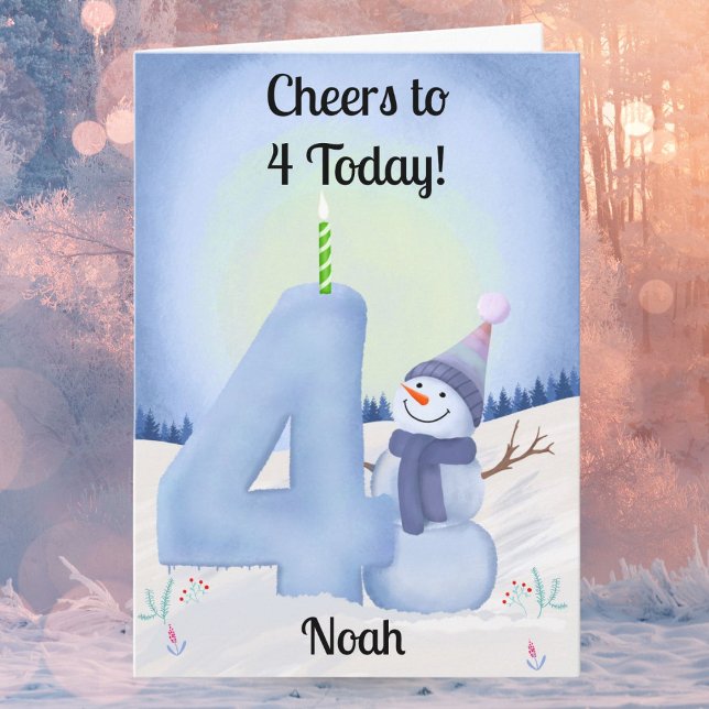 Namnge 4-årsfirande Snömannen med Snöig Fyra Kort (Skapare uppladdad)