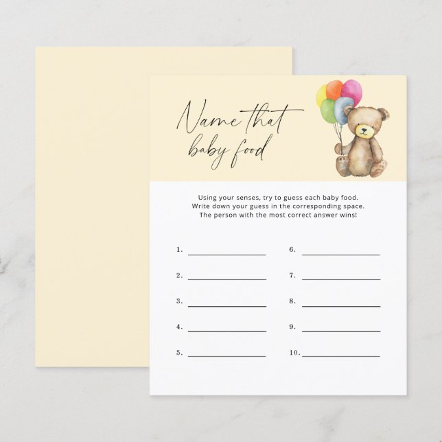 Namnge den baby mat shower spel - Björn (Fram/baksida)