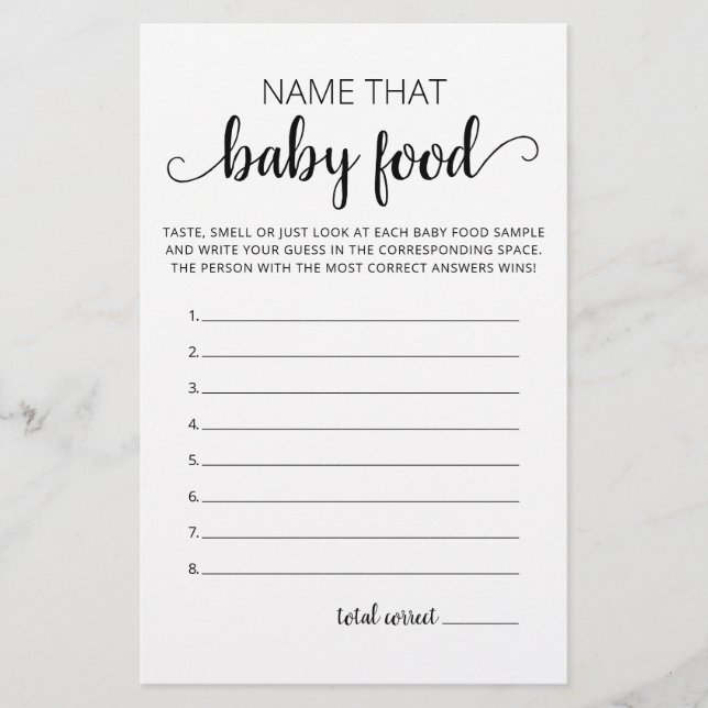 Namnge den där barnmaten Baby Shower partyspel (Framsida)
