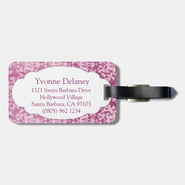 Namngiven bagagetod för damask denim plum bagagebricka (Baksida Vågrät)