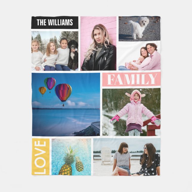 Namngiven Collage för foto för personligfamilj 8 Fleecefilt (Framsidan)