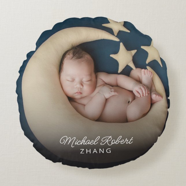 Namngiven foto Newborn Baby Rund Kudde (Framsidan)