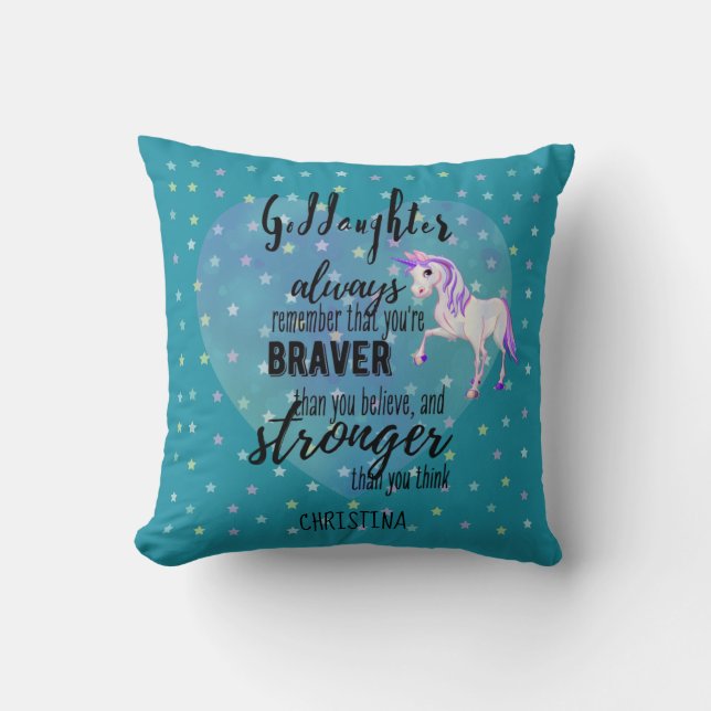 Namngiven GODDAUGHTER Motivational Quote Unicorn T Kudde (Framsida)