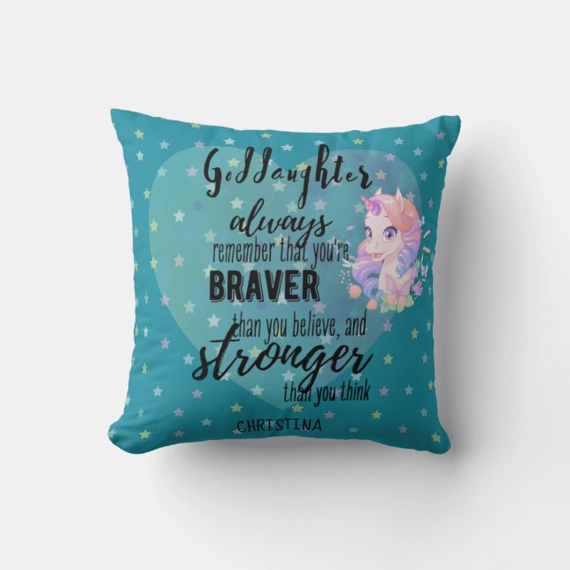 Namngiven GODDAUGHTER Motivational Quote Unicorn T Kudde (Framsida)