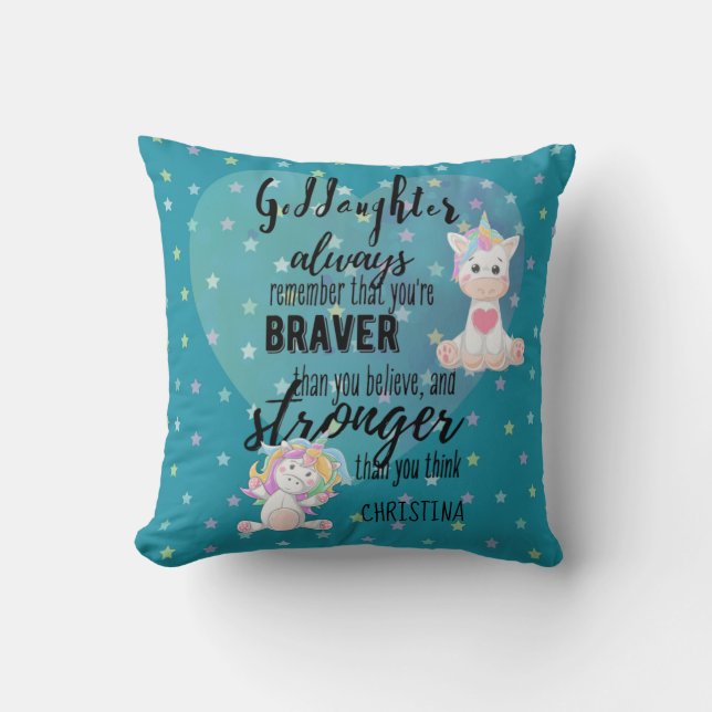 Namngiven GODDAUGHTER Motivational Quote Unicorn T Kudde (Framsida)
