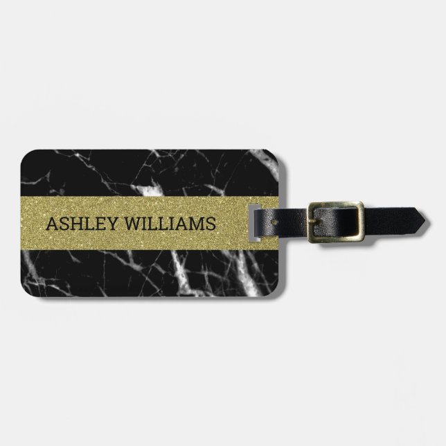 Namngiven marmor av guld och svart marmor bagagebricka (Horisontell Framsida)
