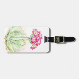 Namngiven primula rosa bra art vattenfärgsbagageta bagagebricka