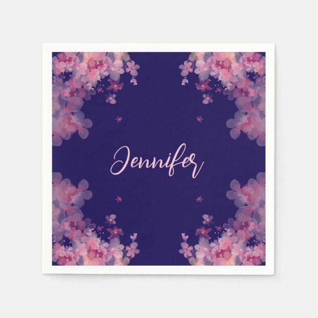 Namngiven vattenfärgad magnolia-blommigt, marin bl pappersservett (Framsidan)