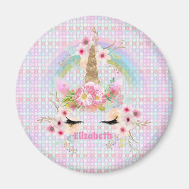 Namngivna UNICORN Rosa Guld Flowers Girls Tonåring Magnet