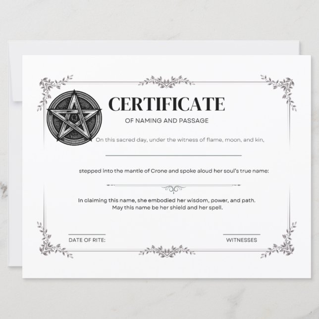 Namngivnings- och passerbevis (Framsida)