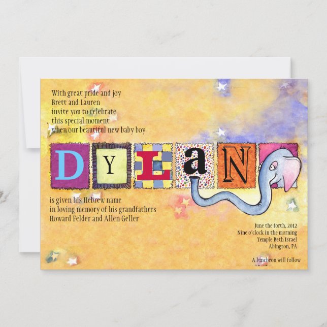 Namngivningshebreiska jude Baby Inbjudningar (Framsida)
