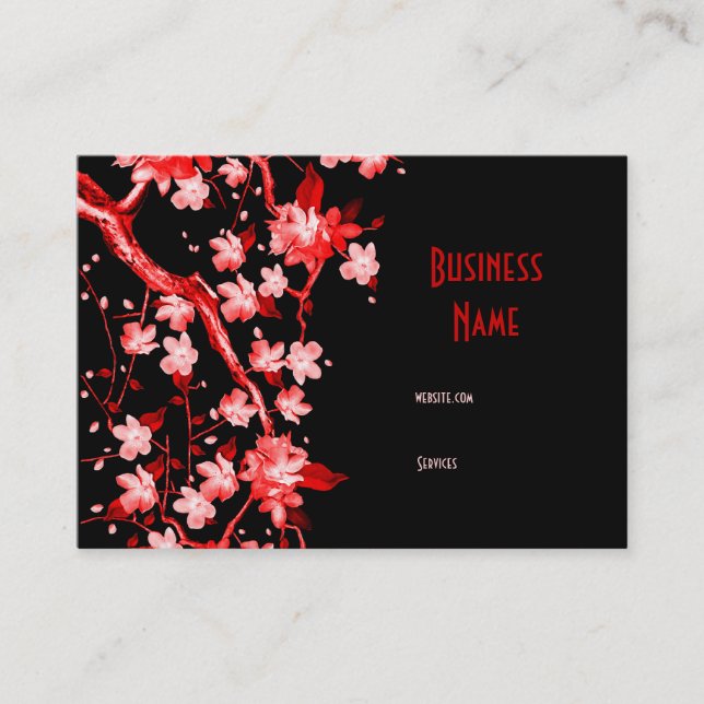 Namnkort Asiatiskt Japanskt Rött Blossom (Framsida)