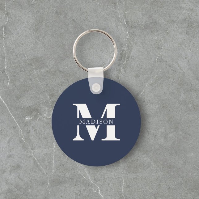Namnmonogram Elegant Marinblå Nyckelring (Skapare uppladdad)