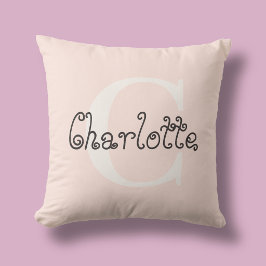 Namnmonogram Girlig Whimsisk Handskriven Rosa Kudde