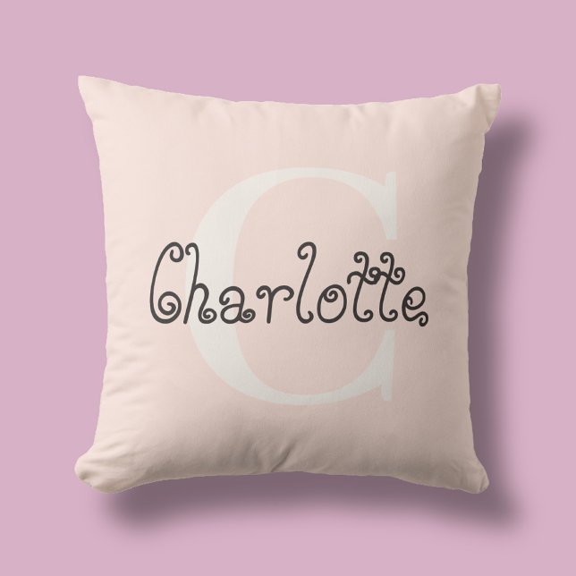 Namnmonogram Girlig Whimsisk Handskriven Rosa Kudde (Skapare uppladdad)