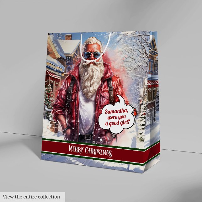 Namnpresentväska Rolig Tomte Julstil (Name Gift Bags Funny Santa Claus Holiday Style)