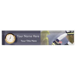 Namnskylt för militärskrivbord med klocka
