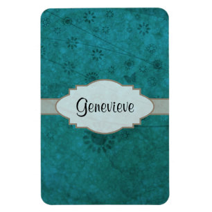Namnskylt för Ocean Blue Retro Blommigt Abstrakt Magnet