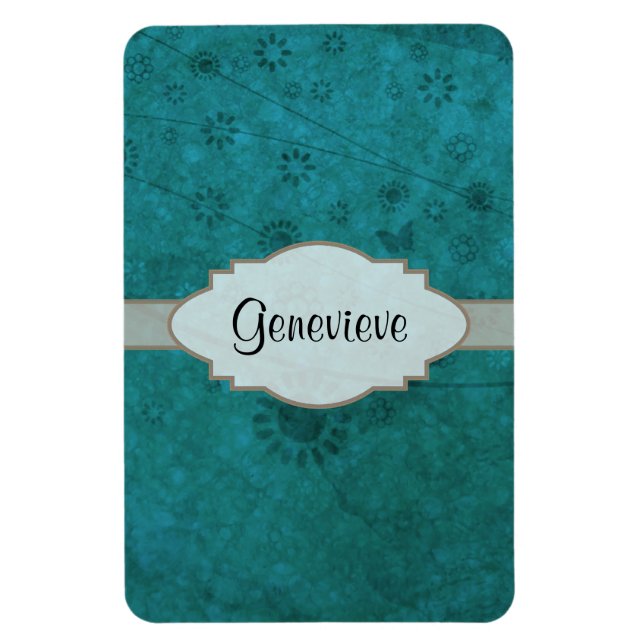 Namnskylt för Ocean Blue Retro Blommigt Abstrakt Magnet (Vertikal)