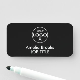 Namnskylt | Svart badge med anpassad logotypmagnet Namnbricka