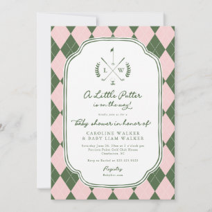 Namnsymbol Liten Putter på väg Golf Baby Shower Inbjudningar
