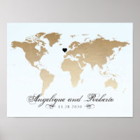 Namnteckning av blått och tona World Map Guest Pos