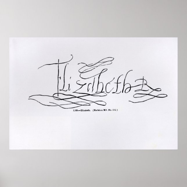 Namnteckning av drottning Elizabeth I Poster (Framsidan)