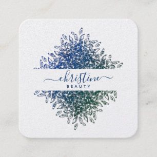 Namnteckning av elegant Blue Greenery Mandala-skri Fyrkantigt Visitkort