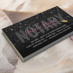 Namnteckning av Mobile Notary Public Black Glitter Visitkort