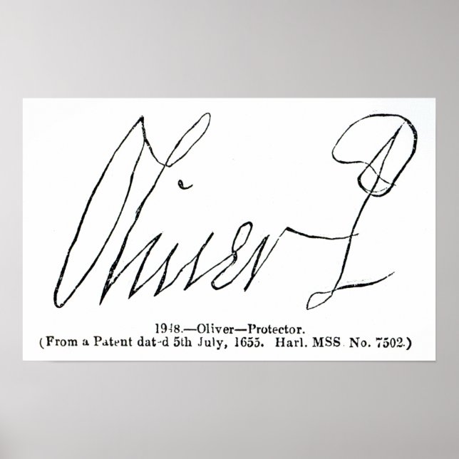 Namnteckning av Oliver Cromwell Lord Protector Poster (Framsidan)