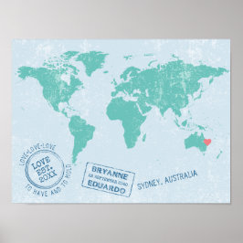 Namnteckning av Passport Frimärke World Map Guest Poster