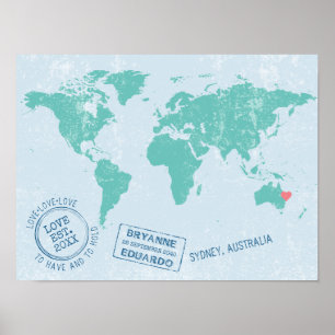 Namnteckning av Passport Frimärke World Map Guest Poster