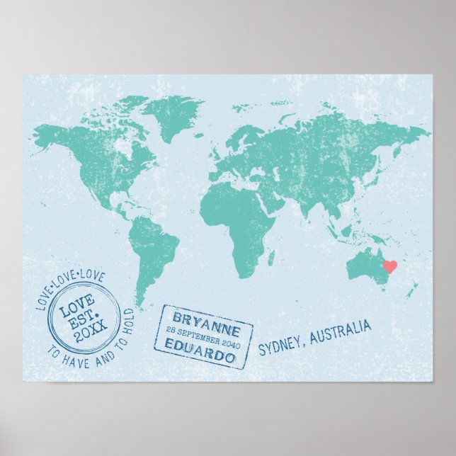 Namnteckning av Passport Frimärke World Map Guest  Poster (Framsidan)