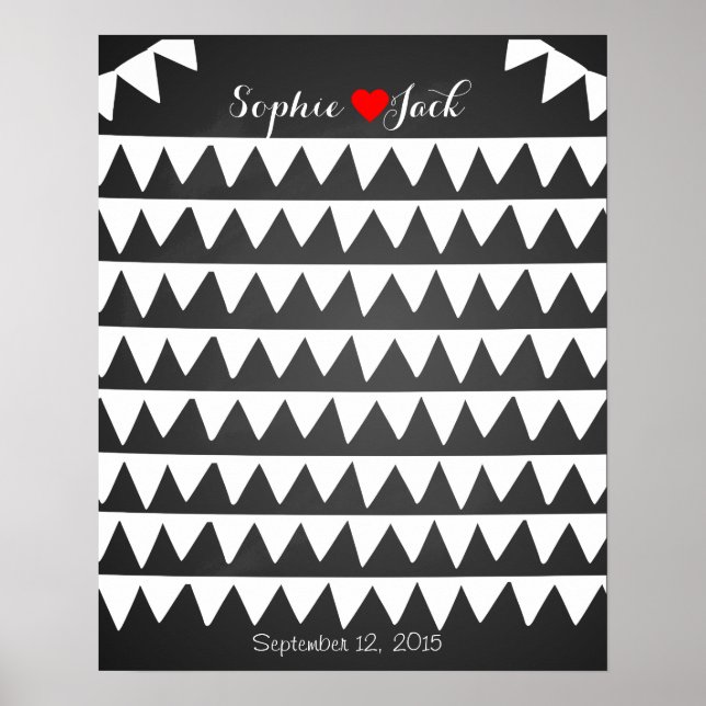 namnteckning bröllop gäst bok bunting flaggor poster (Framsidan)