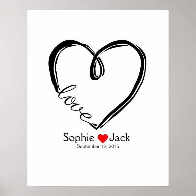 namnteckning bröllop gäst bok infinity hjärta färg poster (Framsidan)