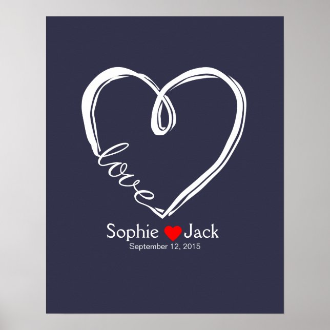 namnteckning bröllop gäst bok infinity hjärta färg poster (Framsidan)